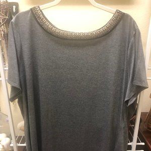 Heather Grey Dressy "T" with Beaded Neck Detail